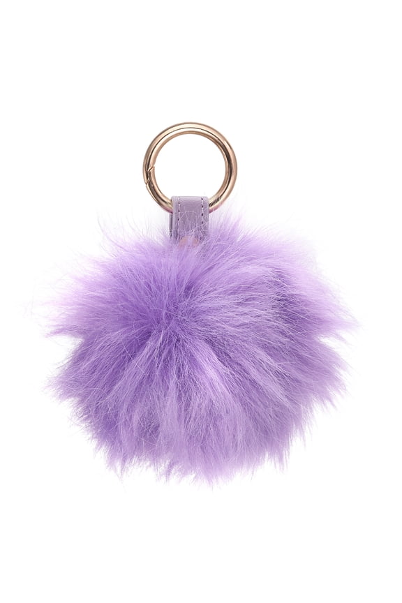 Faux Fox Fur Pom Pom Keychain, Puffy Ball Keychain Fluffy Fur Ball Key Chain Bags Charms with Key Ring Hook for Car Key Phone Handbag Charm Tote Pendant, Purple