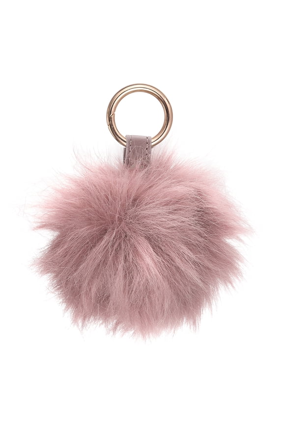 Faux Fox Fur Pom Pom Keychain, Puffy Ball Keychain Fluffy Fur Ball Key Chain Bags Charms with Key Ring Hook for Car Key Phone Handbag Charm Tote Pendant, Bean Paste Pink