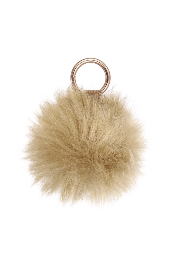 Faux Fox Fur Pom Pom Keychain, Puffy Ball Keychain Fluffy Fur Ball Key Chain Bags Charms with Key Ring Hook for Car Key Phone Handbag Charm Tote Pendant, Khaki