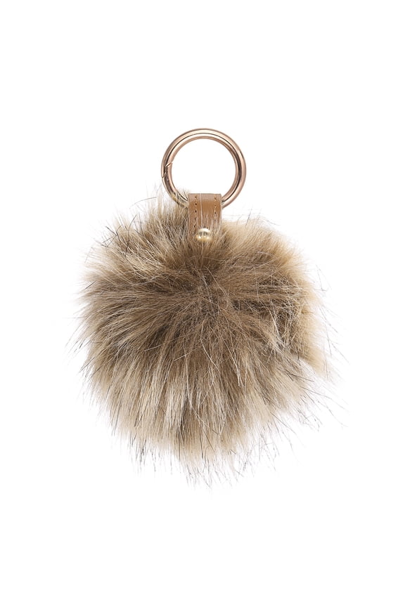 Faux Fox Fur Pom Pom Keychain, Puffy Ball Keychain Fluffy Fur Ball Key Chain Bags Charms with Key Ring Hook for Car Key Phone Handbag Charm Tote Pendant, Coffee Frost