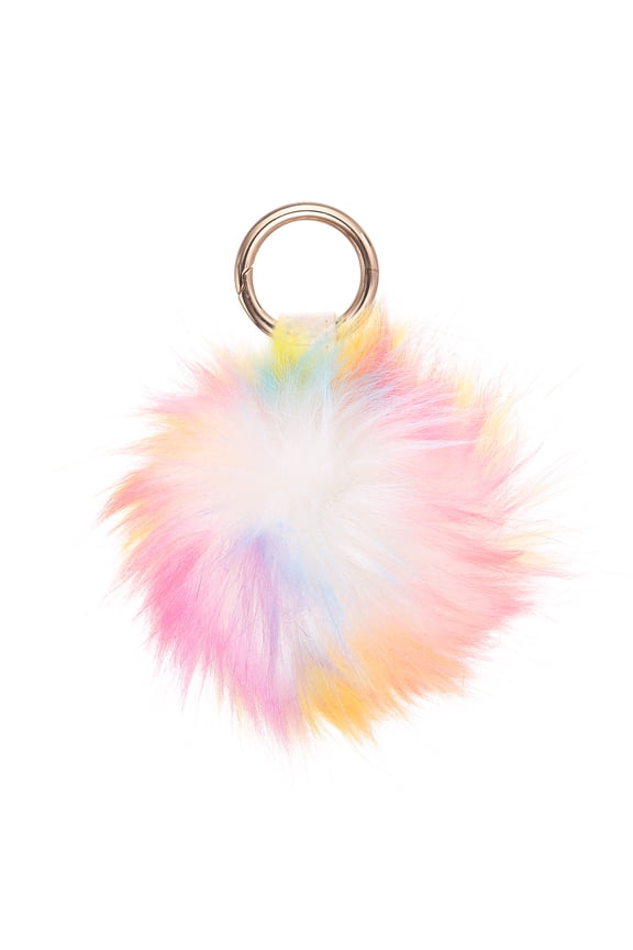Faux Fox Fur Pom Pom Keychain, Puffy Ball Keychain Fluffy Fur Ball Key Chain Bags Charms with Key Ring Hook for Car Key Phone Handbag Charm Tote Pendant, White/Multicolor