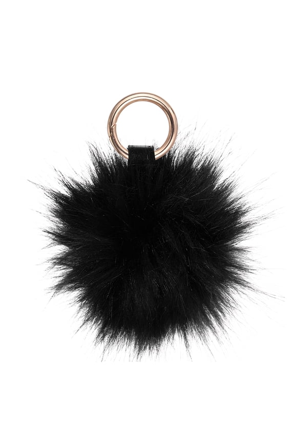 Faux Fox Fur Pom Pom Keychain, Puffy Ball Keychain Fluffy Fur Ball Key Chain Bags Charms with Key Ring Hook for Car Key Phone Handbag Charm Tote Pendant, Black