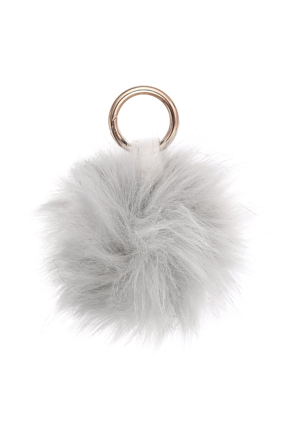 Faux Fox Fur Pom Pom Keychain, Puffy Ball Keychain Fluffy Fur Ball Key Chain Bags Charms with Key Ring Hook for Car Key Phone Handbag Charm Tote Pendant, Light Gray