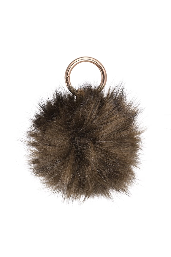 Faux Fox Fur Pom Pom Keychain, Puffy Ball Keychain Fluffy Fur Ball Key Chain Bags Charms with Key Ring Hook for Car Key Phone Handbag Charm Tote Pendant, Brown