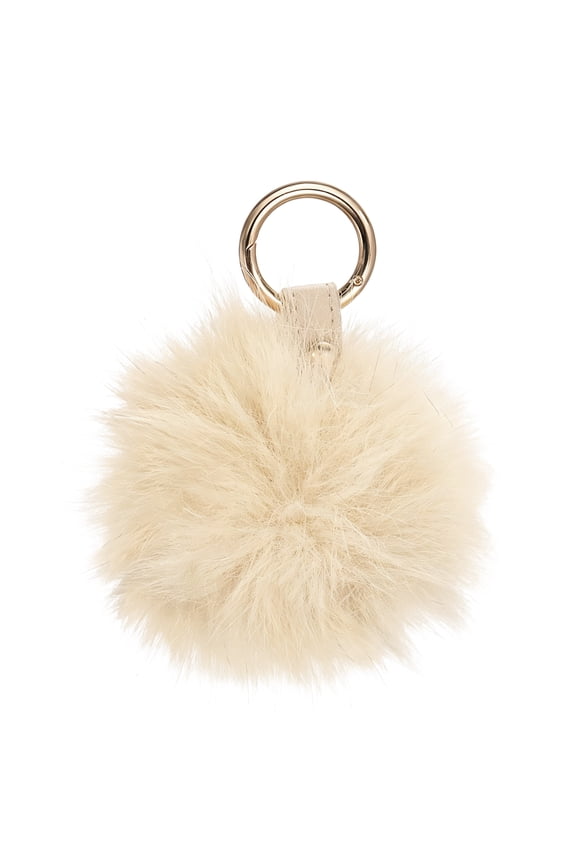 Faux Fox Fur Pom Pom Keychain, Puffy Ball Keychain Fluffy Fur Ball Key Chain Bags Charms with Key Ring Hook for Car Key Phone Handbag Charm Tote Pendant, Beige