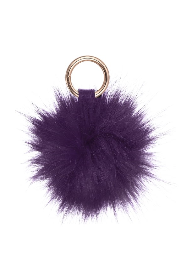 Faux Fox Fur Pom Pom Keychain, Puffy Ball Keychain Fluffy Fur Ball Key Chain Bags Charms with Key Ring Hook for Car Key Phone Handbag Charm Tote Pendant, Magenta