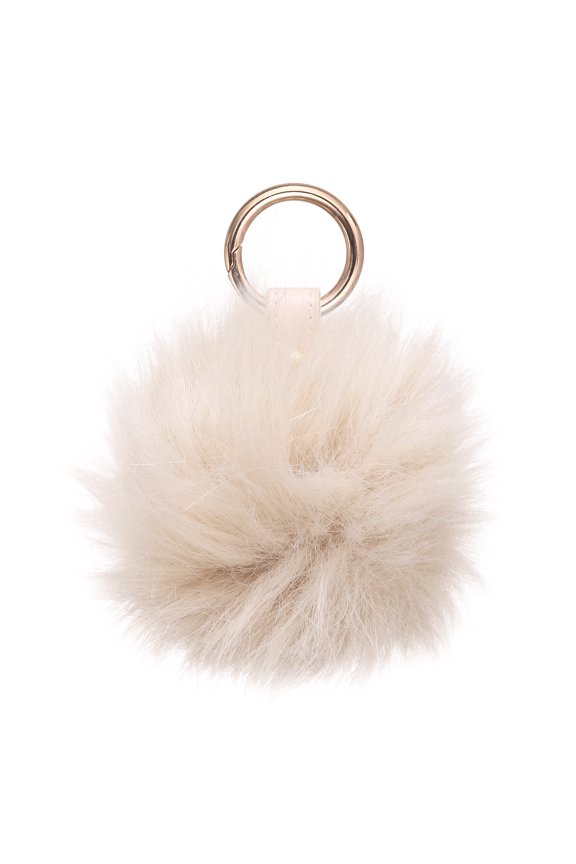 Faux Fox Fur Pom Pom Keychain, Puffy Ball Keychain Fluffy Fur Ball Key Chain Bags Charms with Key Ring Hook for Car Key Phone Handbag Charm Tote Pendant, Apricot Pink