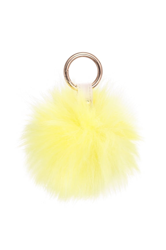 Faux Fox Fur Pom Pom Keychain, Puffy Ball Keychain Fluffy Fur Ball Key Chain Bags Charms with Key Ring Hook for Car Key Phone Handbag Charm Tote Pendant, Light Yellow