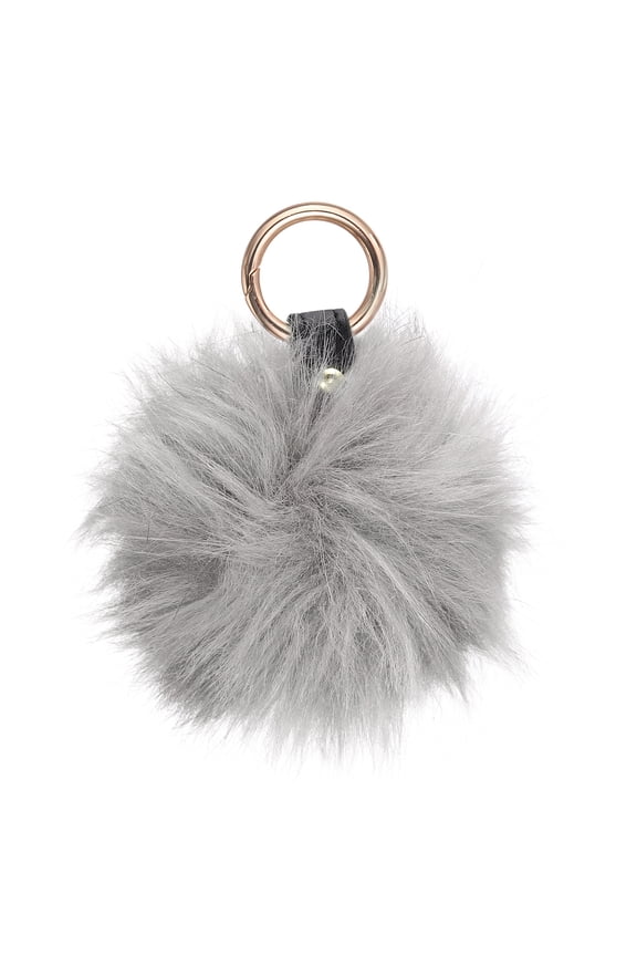 Faux Fox Fur Pom Pom Keychain, Puffy Ball Keychain Fluffy Fur Ball Key Chain Bags Charms with Key Ring Hook for Car Key Phone Handbag Charm Tote Pendant, Medium Gray