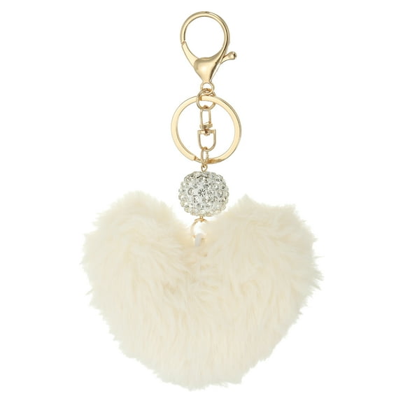 Uxcell Faux Fur Pom Pom Keychain Artificial Cute Puff Ball Keychain Heart Fluffy Charm Plush Pendant Beige