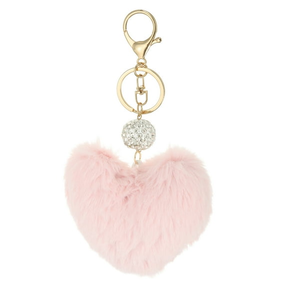 Uxcell Faux Fur Pom Pom Keychain Artificial Cute Puff Ball Keychain Heart Fluffy Charm Plush Pendant Light Pink