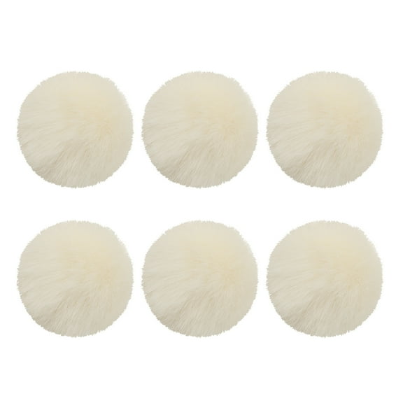 Uxcell Faux Fur Pom Poms for Hats, 6 Pcs Fluffy Soft Fur Poms Balls with Elastic Loop for Keychain Knitting Hats DIY Scarves Gloves Bag Christmas, Beige White