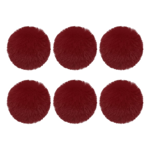 Uxcell Faux Fur Pom Poms for Hats, 6 Pcs Fluffy Soft Fur Poms Balls with Elastic Loop for Keychain Knitting Hats DIY Scarves Gloves Bag Christmas, Burgundy