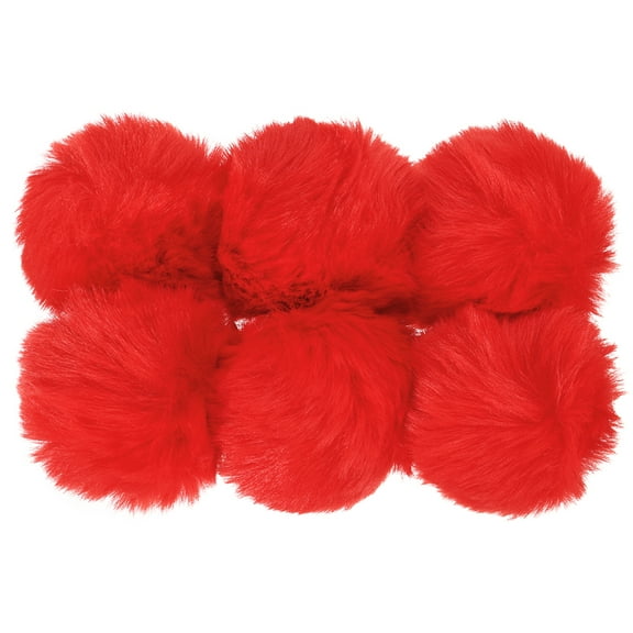 Uxcell Faux Fur Pom Poms for Hats, Fluffy Soft Fur Poms Balls, Red 6 Pack