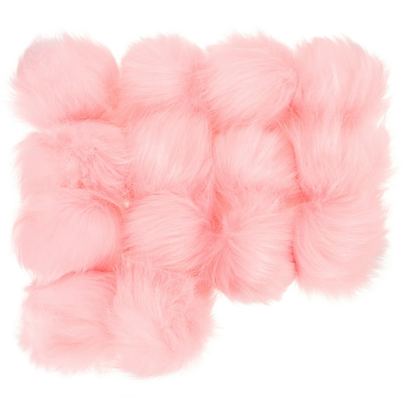 Uxcell Faux Fur Pom Poms for Hats, Fluffy Soft Fur Poms Balls with Elastic Loop, Pink 14Pack