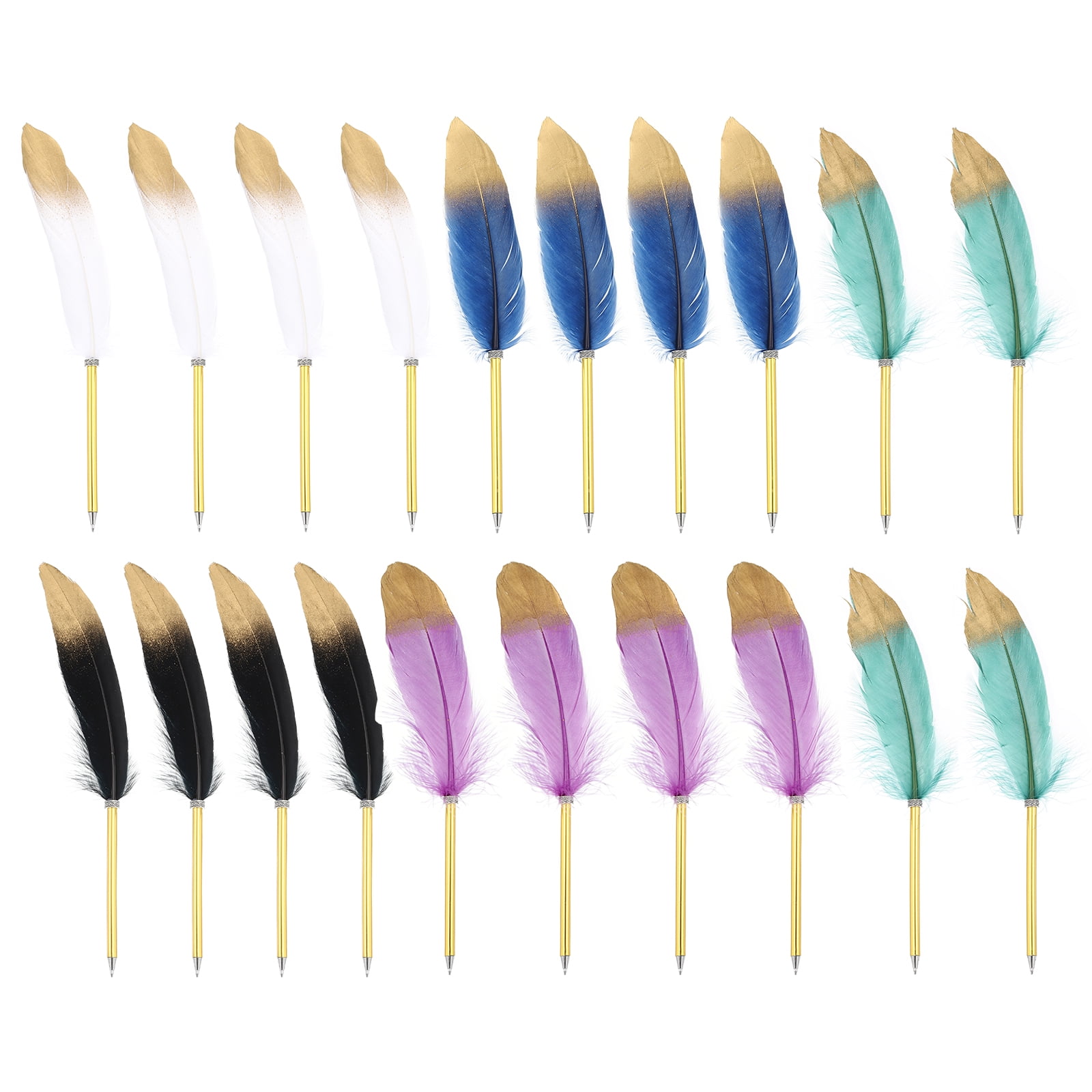 Uxcell Feather Ballpoint Pens Bulk, 0.5mm Ink Vintage Plated Rod Quill Writing Pens for Office, Wedding 20Pcs