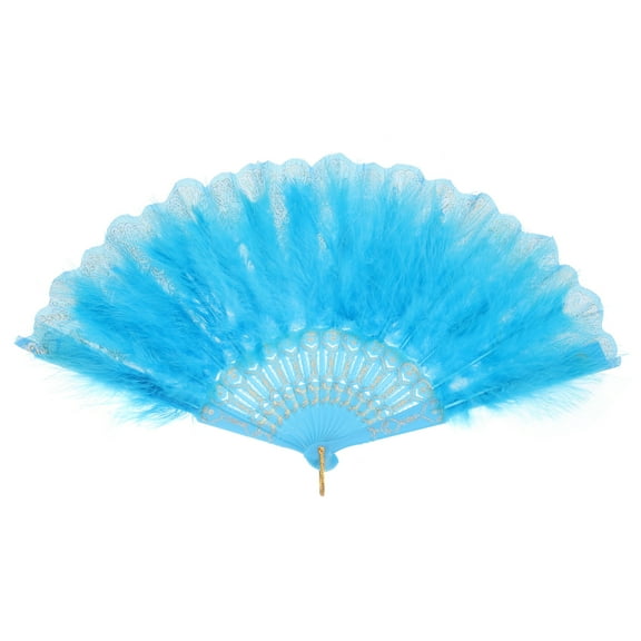 Uxcell Feather Hand Fan Lake Blue Vintage Folding Fan Feather Fan Handheld for Dancing Decoration