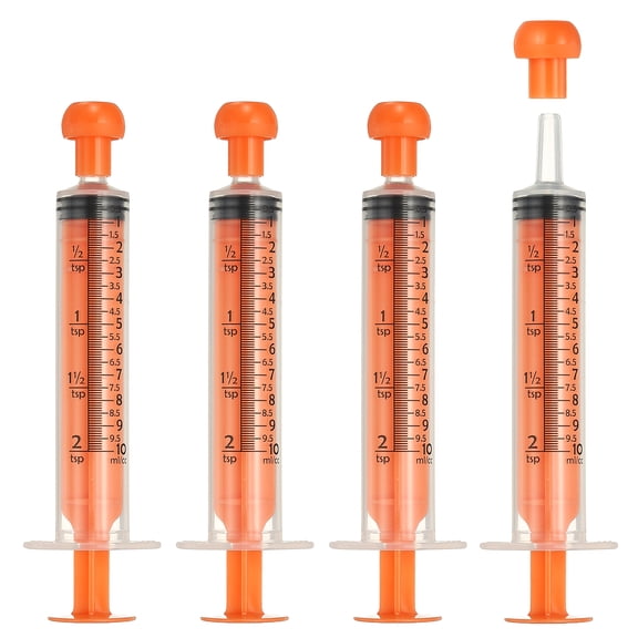 Uxcell Feeding Syringes with Cap Plastic Syringes Pet Feeding Measuring Tool No Needle, 10ml, Orange, 4 Pcs for Pets