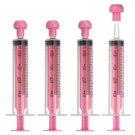 Uxcell Feeding Syringes with Cap Plastic Syringes Pet Feeding Measuring Tool No Needle, 10ml, Pink, 4 Pcs for Pets