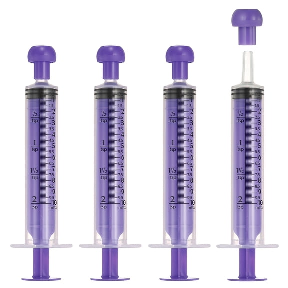 Uxcell Feeding Syringes with Cap Plastic Syringes Pet Feeding Measuring Tool No Needle, 10ml, Purple, 4 Pcs for Pets