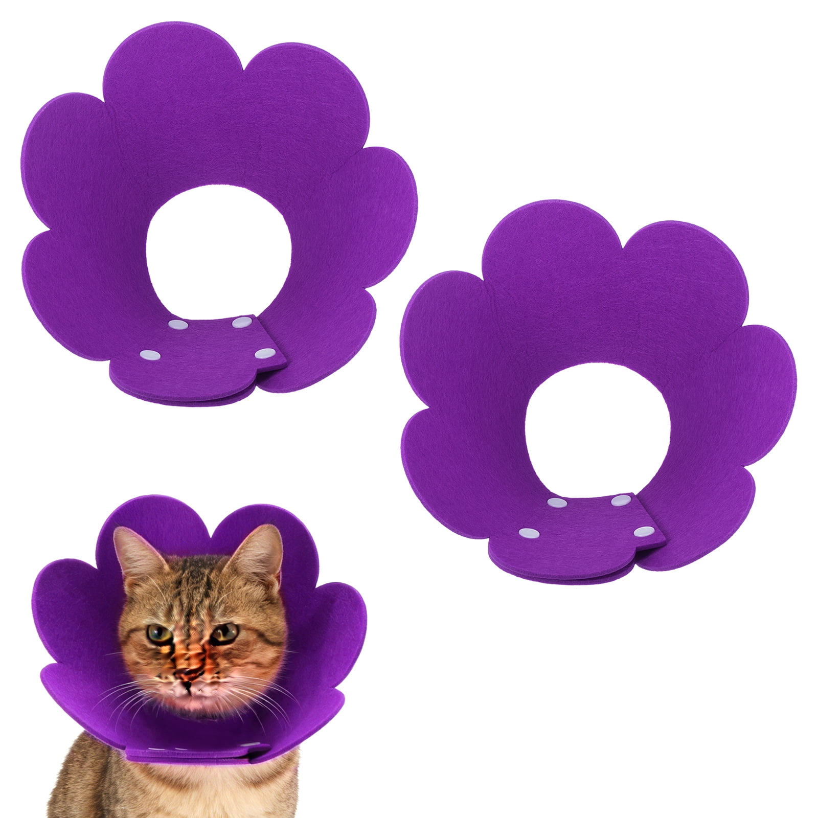 Felt Cat Recovery Collar, Cute Flower Cat Recovery Collar Adjustable Recovery Cones (2Pcs, M 8.7-9.8inch, Purple) for Small Dogs Kittens Cats at Walmart