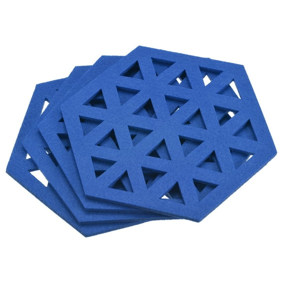 Uxcell Felt Coasters, Hexagonal Pad Coaster for Drink Cup Pot Bowl Vase, Blue 4 Pack