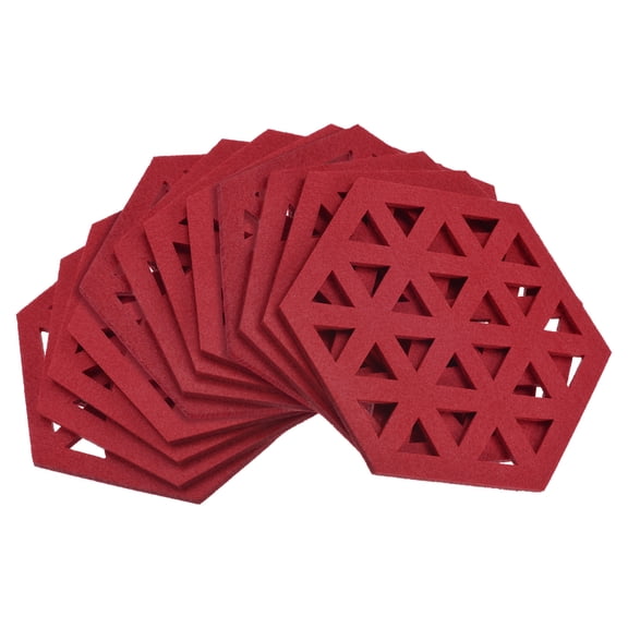 Uxcell Felt Coasters, Hexagonal Pad Coaster for Drink Cup Pot Bowl Vase, Red 12 Pack