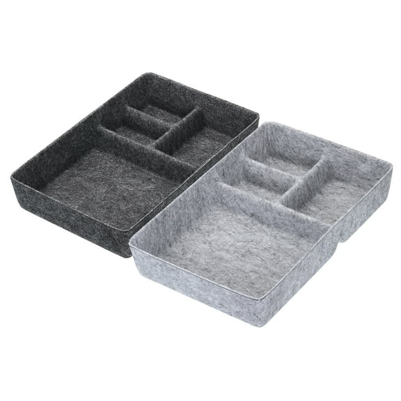 Uxcell Felt Drawer Organizer, 2 Pack 4 Compartments Desk Storage Drawers Organizer Tray, Dark Grey, Light Grey