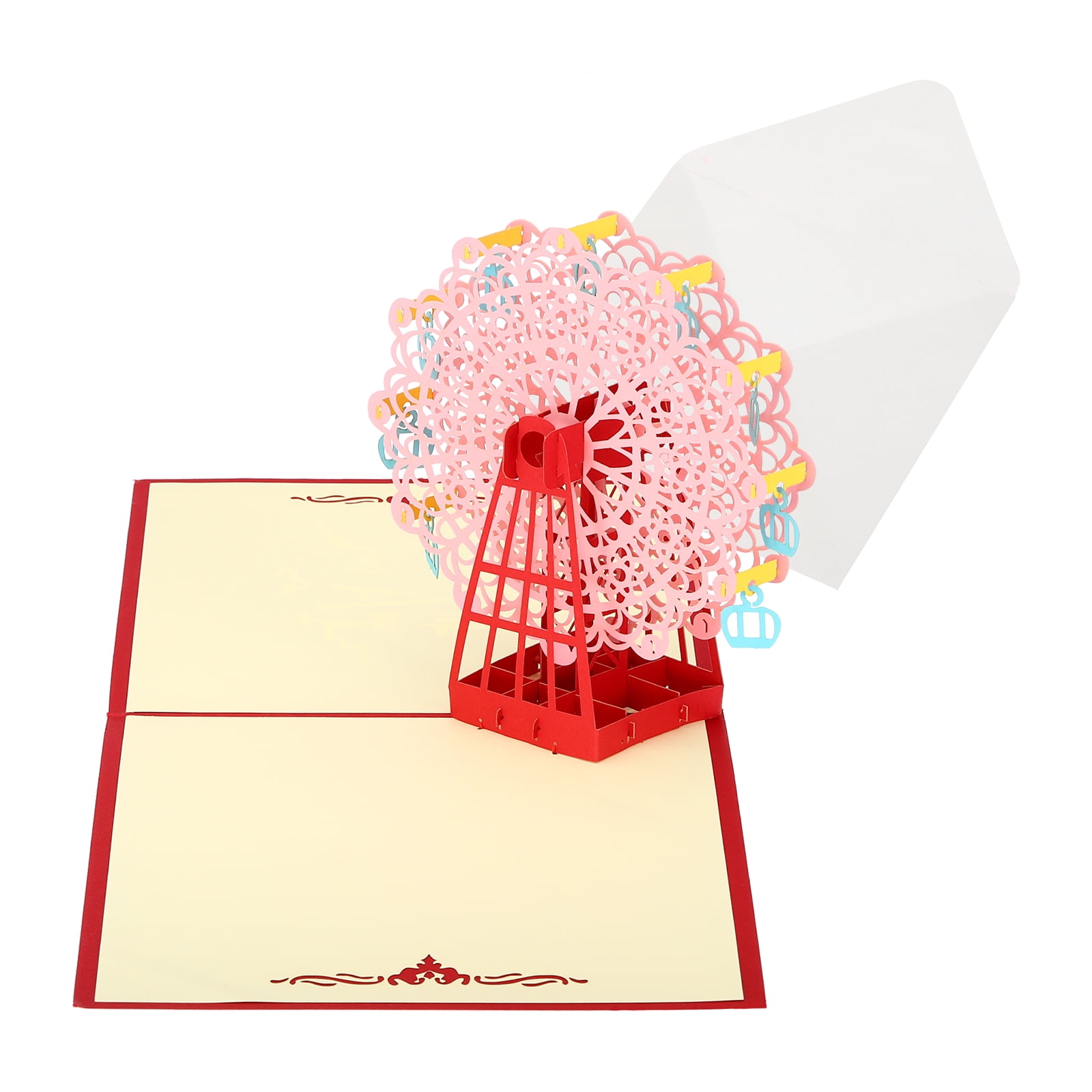 Uxcell Ferris Wheel Design 3D Greeting Cards with Envelope, Pink ...