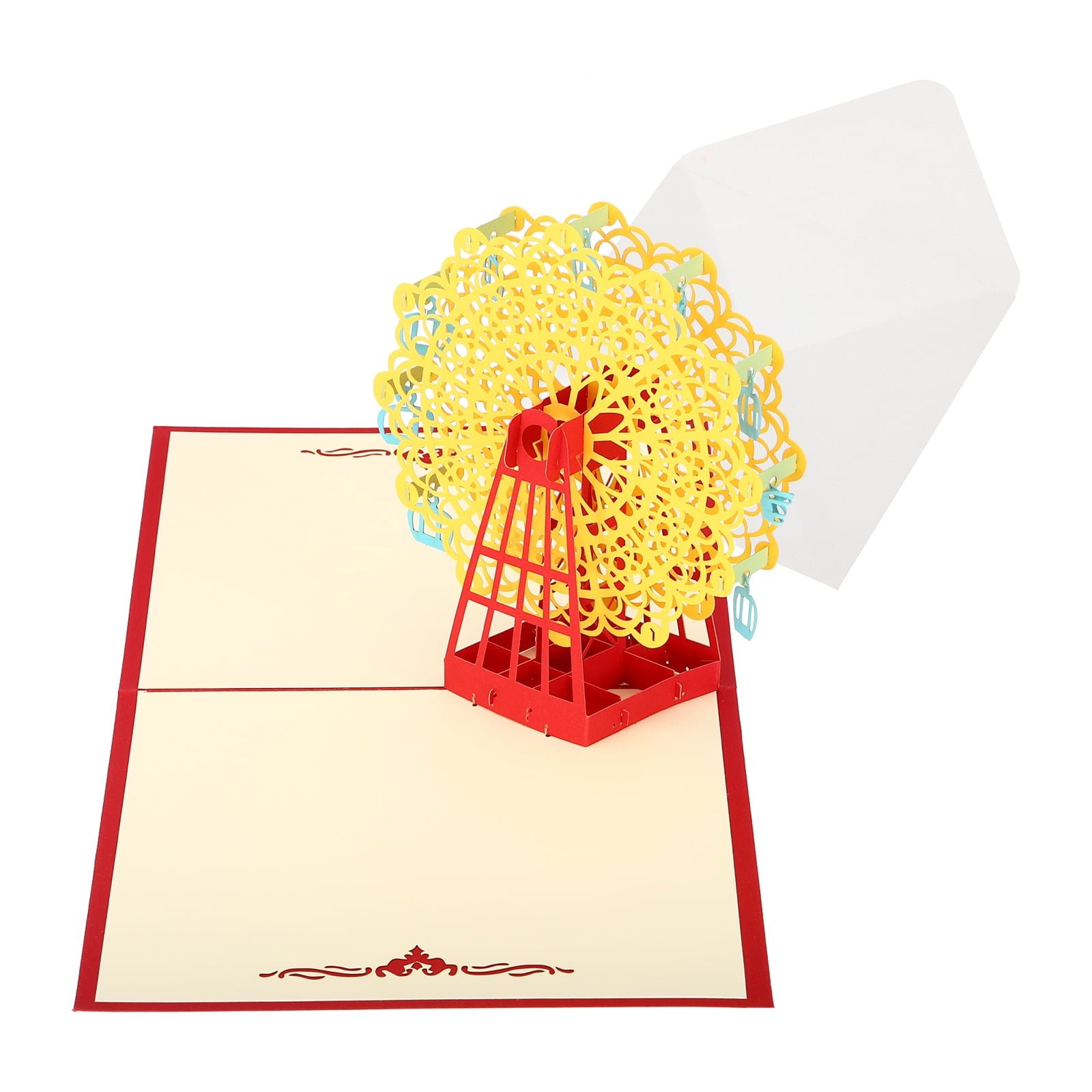 Uxcell Ferris Wheel Design 3D Greeting Cards with Envelope, Yellow ...