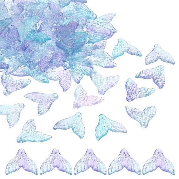 Uxcell Fish Tail Crystal Glass Beads, 100 Pack Fish Bead Handcrafted Glass Spacer Bead, Blue