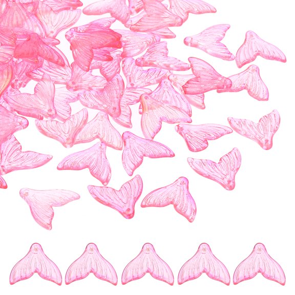 Uxcell Fish Tail Crystal Glass Beads, 100 Pack Fish Bead Handcrafted Glass Spacer Bead, Pink