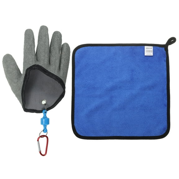 Uxcell Fishing Gloves with ABS Magnet Release Towel Fisherman Professional Puncture Resistant Glove, Grey(Right)