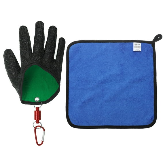 Uxcell Fishing Gloves with Alloy Magnet Release Towel Fisherman Professional Puncture Resistant Gloves, Black(Right)
