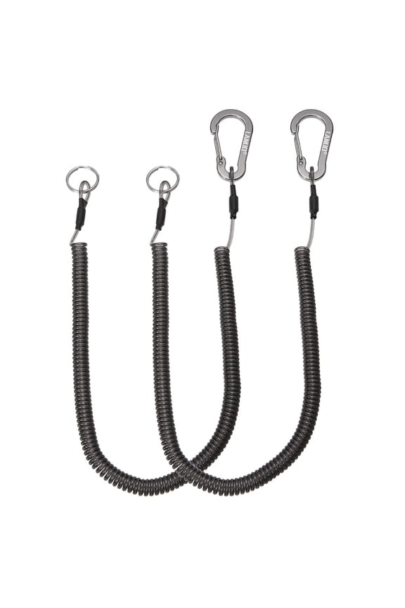Fishing Lanyard (118", Gray)(2Pcs) Safety Fishing Pole Tether Kayak Paddle Leash Cord Retractable Coil Lanyard Fishing Tool Stainless Steel Wire Inside with Spring Buckle Key Ring
