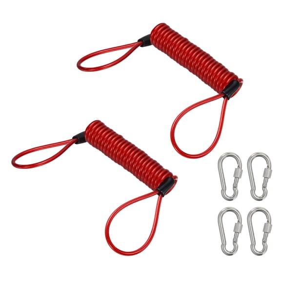 Uxcell Fishing Lanyard (47.2 Inch, Red)(2 Pcs) Safety Fishing Pole Tether Kayak Paddle Leash Cord Retractable Coil Lanyard Fishing Tool Stainless Steel Wire Inside with Spring Buckle