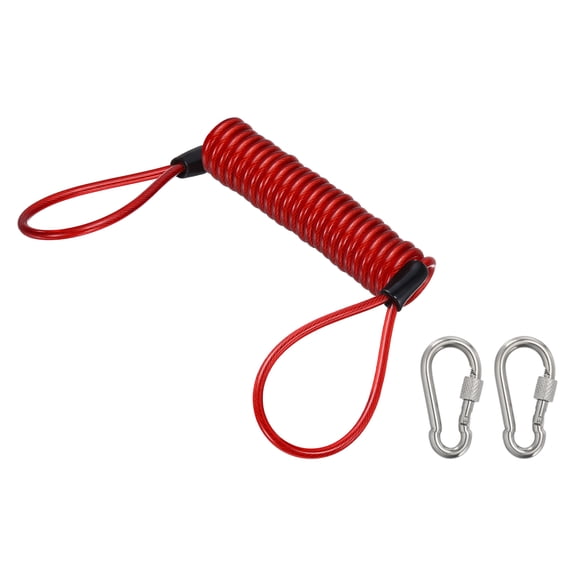 Uxcell Fishing Lanyard (47.2 Inch, Red) Safety Fishing Pole Tether Kayak Paddle Leash Cord Retractable Coil Lanyard Fishing Tool Stainless Steel Wire Inside with Spring Buckle