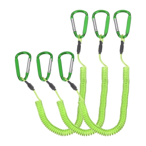 Uxcell Fishing Lanyard, (47.24" Length, Green) (3Pcs), Retractable Coiled Tether Anti-lost Rope Coiled with 2 Carabiners, Suit for - Fishing/Hunting /Hiking/Boating/Climbing