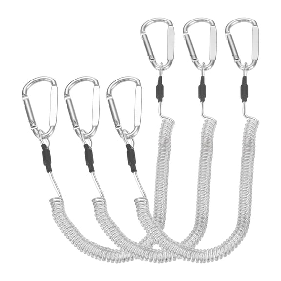 Uxcell Fishing Lanyard, (47.24" Length, Silver) (3Pcs), Retractable Coiled Tether Anti-lost Rope Coiled with 2 Carabiners, Suit for - Fishing/Hunting /Hiking/Boating/Climbing