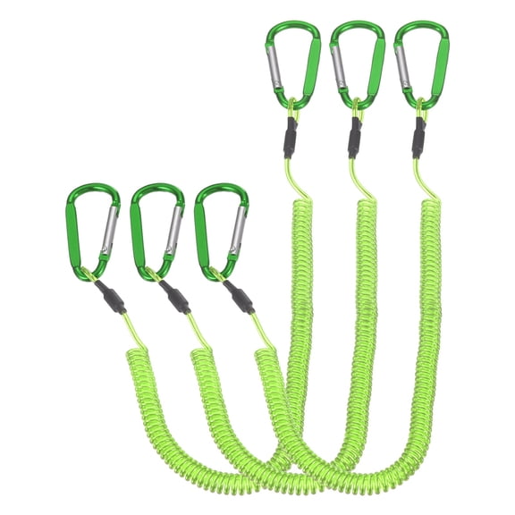 Uxcell Fishing Lanyard, (59.06" Length, Green) (3Pcs), Retractable Coiled Tether Anti-lost Rope Coiled with 2 Carabiners, Suit for - Fishing/Hunting /Hiking/Boating/Climbing