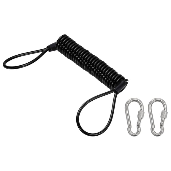 Uxcell Fishing Lanyard (59.1 Inch, Black) Safety Fishing Pole Tether Kayak Paddle Leash Cord Retractable Coil Lanyard Fishing Tool Stainless Steel Wire Inside with Spring Buckle
