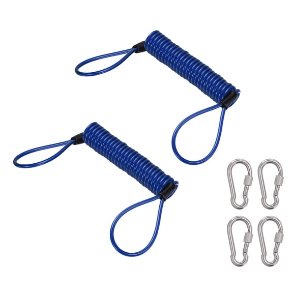 Uxcell Fishing Lanyard (59.1 Inch, Blue)(2 Pcs) Safety Fishing Pole Tether Kayak Paddle Leash Cord Retractable Coil Lanyard Fishing Tool Stainless Steel Wire Inside with Spring Buckle