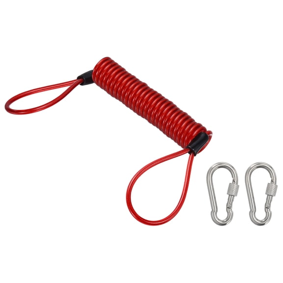 Uxcell Fishing Lanyard (59.1 Inch, Red) Safety Fishing Pole Tether Kayak Paddle Leash Cord Retractable Coil Lanyard Fishing Tool Stainless Steel Wire Inside with Spring Buckle