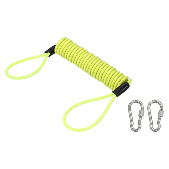Uxcell Fishing Lanyard (59.1 Inch, Yellow) Safety Fishing Pole Tether Kayak Paddle Leash Cord Retractable Coil Lanyard Fishing Tool Stainless Steel Wire Inside with Spring Buckle