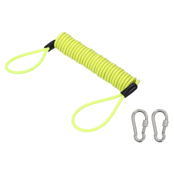 Uxcell Fishing Lanyard (78.7 Inch, Yellow) Safety Fishing Pole Tether Kayak Paddle Leash Cord Retractable Coil Lanyard Fishing Tool Stainless Steel Wire Inside with Spring Buckle
