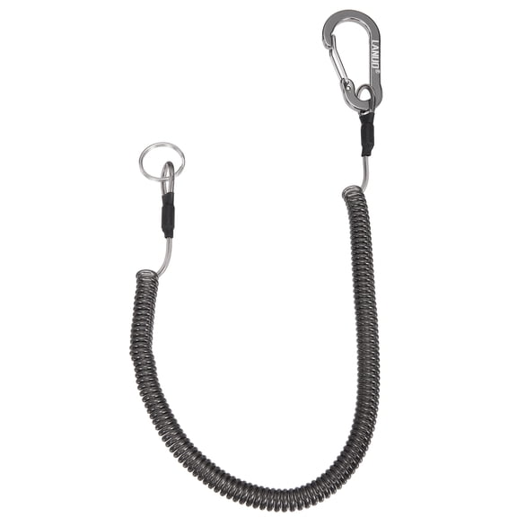 Uxcell Fishing Lanyard (79", Gray) Safety Fishing Pole Tether Kayak Paddle Leash Cord Retractable Coil Lanyard Fishing Tool Stainless Steel Wire Inside with Spring Buckle & Key Ring
