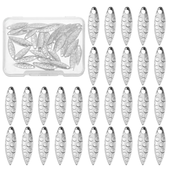 Uxcell Fishing Lure Blades, 40 Pack 0.7" x 0.2" Round Fishing Spinner Baits Willowleaf Lure Spinner Lure Making Part with Plastic Storage Box for Bait Fishing Accessories, Silver Tone