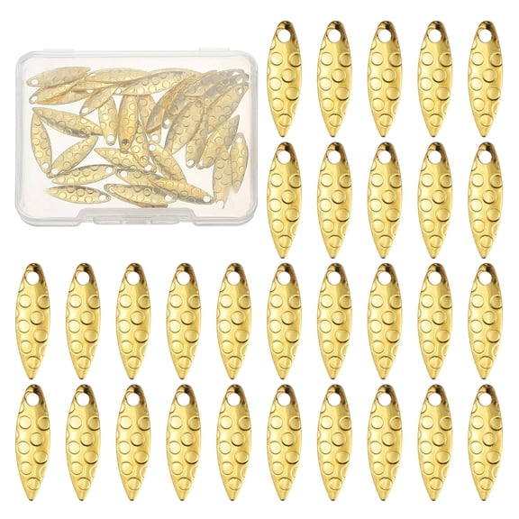 Uxcell Fishing Lure Blades, 40 Pack 0.7" x 0.2" Round Fishing Spinner Baits Willowleaf Lure Spinner Lure Making Part with Plastic Storage Box for Bait Fishing Accessories, Gold Tone