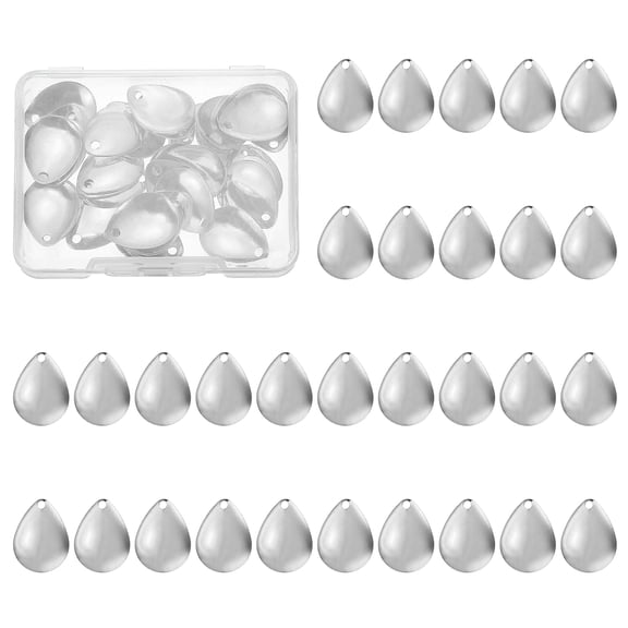 Uxcell Fishing Lure Blades, 40 Pack 0.7" x 0.6" Fishing Spinner Baits Willowleaf Lure Spinner Lure Making Part with Plastic Storage Box for Bait Fishing Accessories, Silver Tone