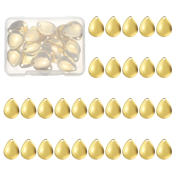 Uxcell Fishing Lure Blades, 40 Pack 0.7" x 0.6" Fishing Spinner Baits Willowleaf Lure Spinner Lure Making Part with Plastic Storage Box for Bait Fishing Accessories, Gold Tone